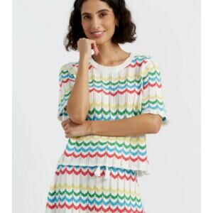 Chinti & Parker Women's Chevron Knit Stitch T Shirt L Short Sleeve Cropped Top